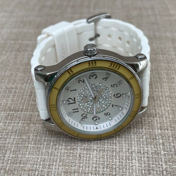 Juicy Couture Ladies Wrist Watch Crytals Accent Face White Rubber Band Quartz - Picture 9 of 12